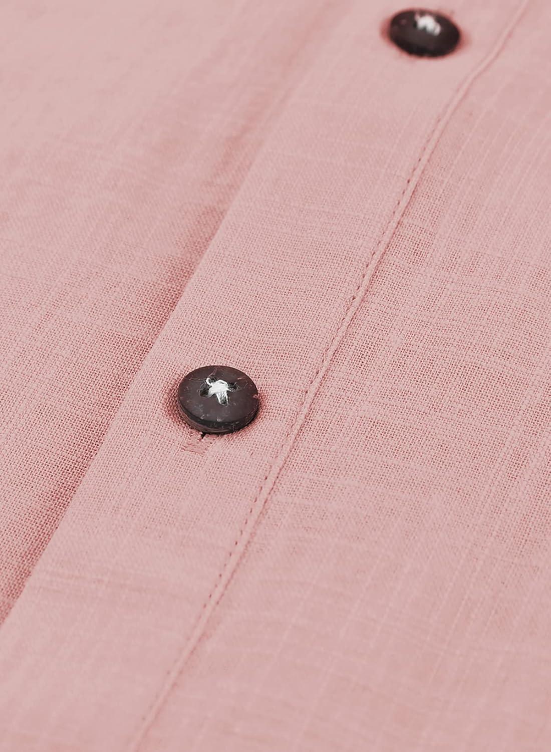 imageJMIERR Mens Cotton Linen Henley Shirt Casual Button Down Short Sleeve Tropical Shirts Summer Beach T ShirtsC Pink