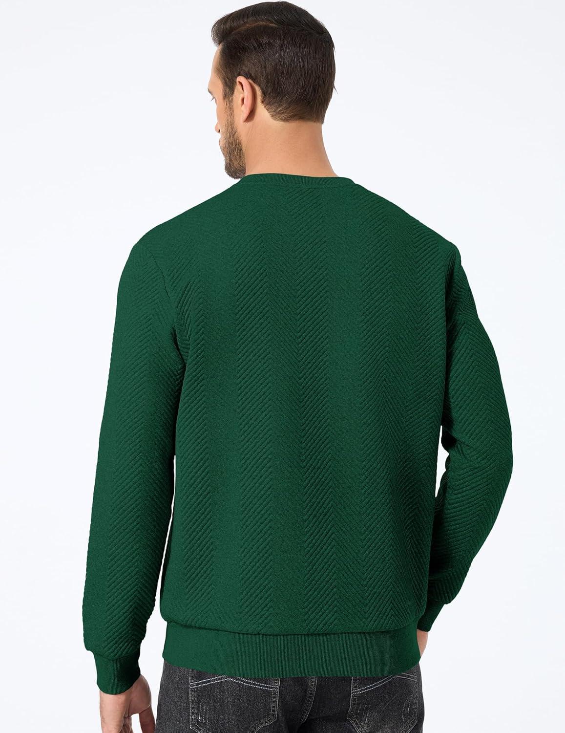 imageJMIERR Mens Crewneck Sweatshirt Casual Long Sleeve Texture Pullover Shirt for MenGreen