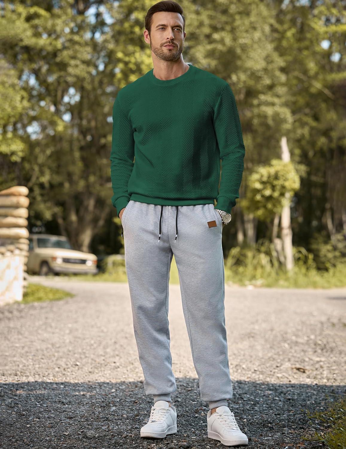 imageJMIERR Mens Crewneck Sweatshirt Casual Long Sleeve Texture Pullover Shirt for MenGreen