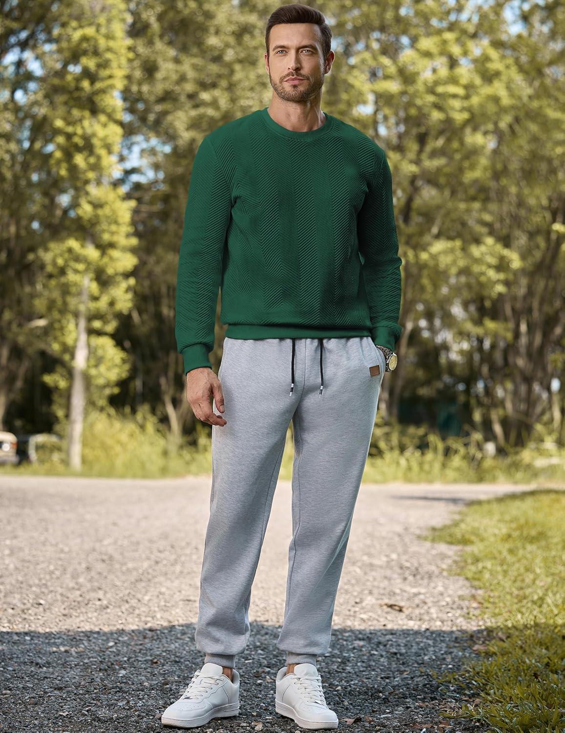 imageJMIERR Mens Crewneck Sweatshirt Casual Long Sleeve Texture Pullover Shirt for MenGreen