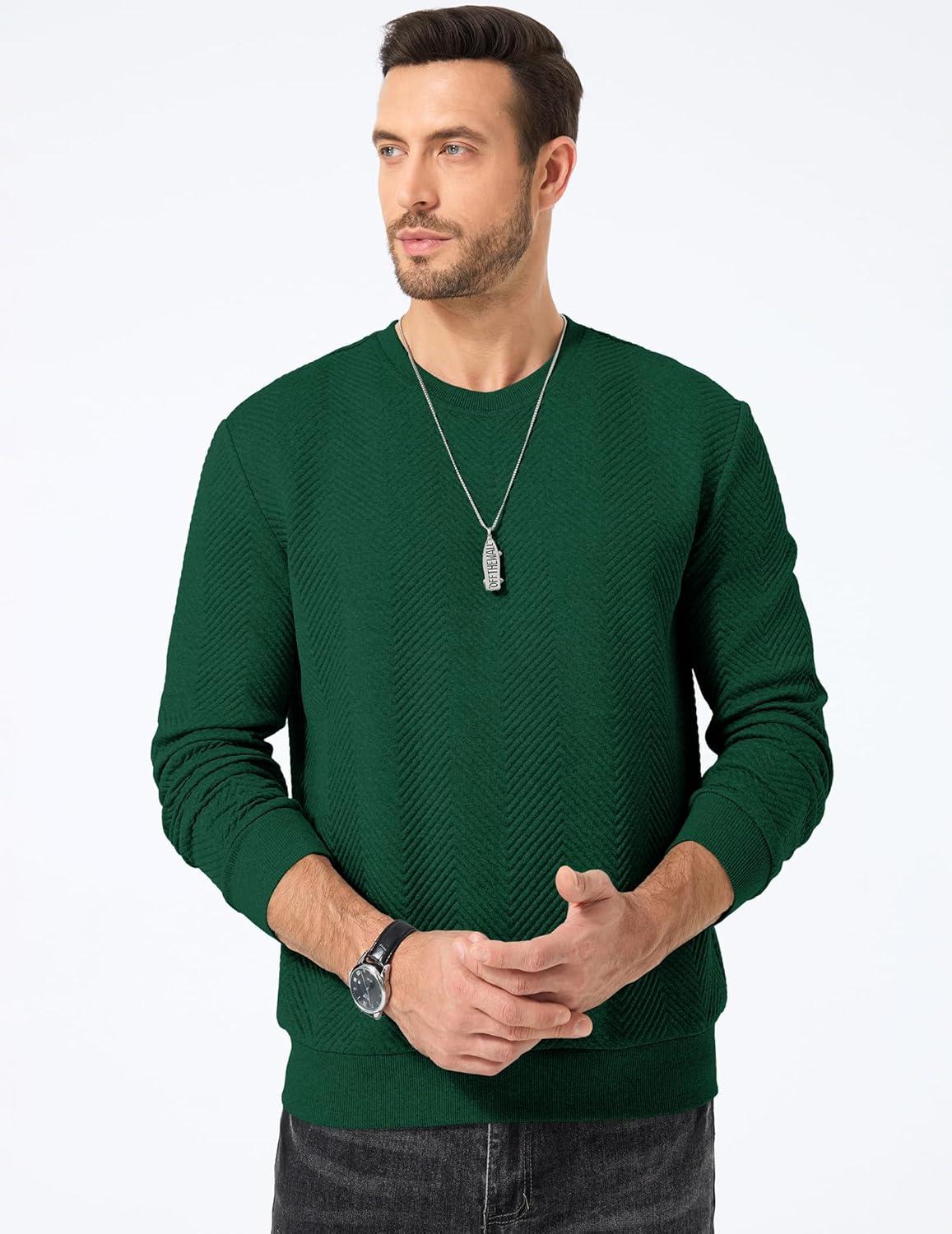 imageJMIERR Mens Crewneck Sweatshirt Casual Long Sleeve Texture Pullover Shirt for MenGreen