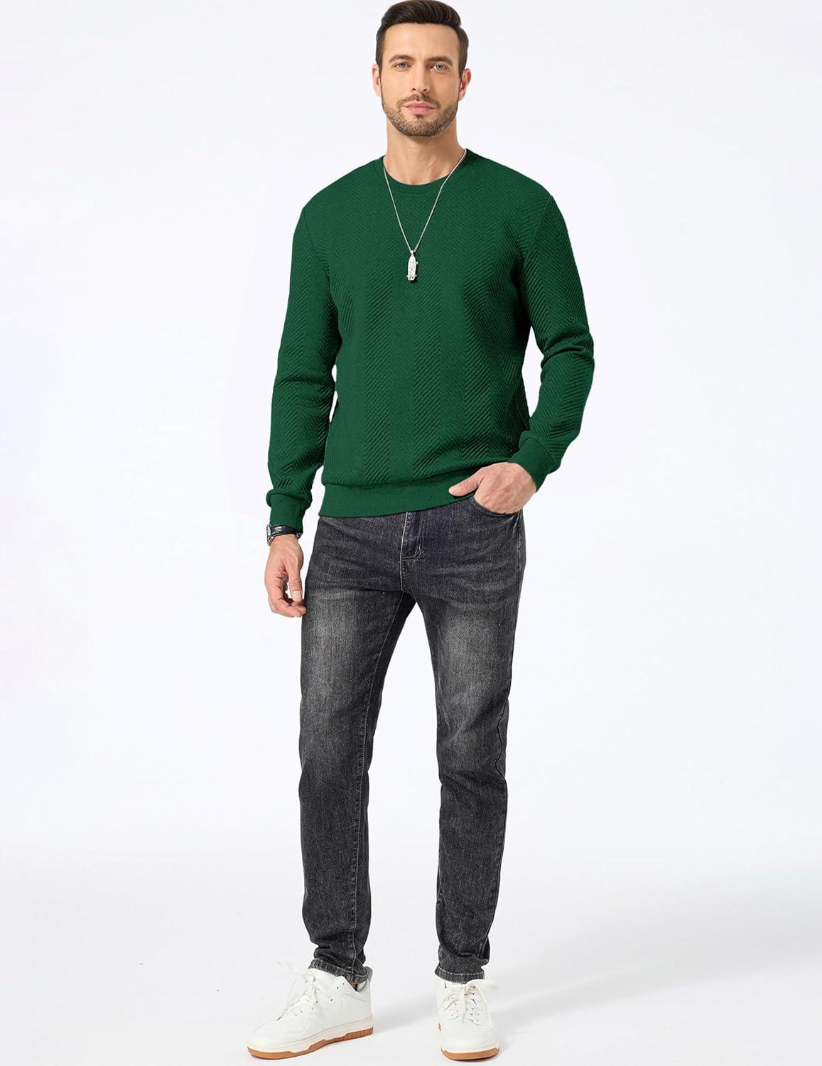 imageJMIERR Mens Crewneck Sweatshirt Casual Long Sleeve Texture Pullover Shirt for MenGreen