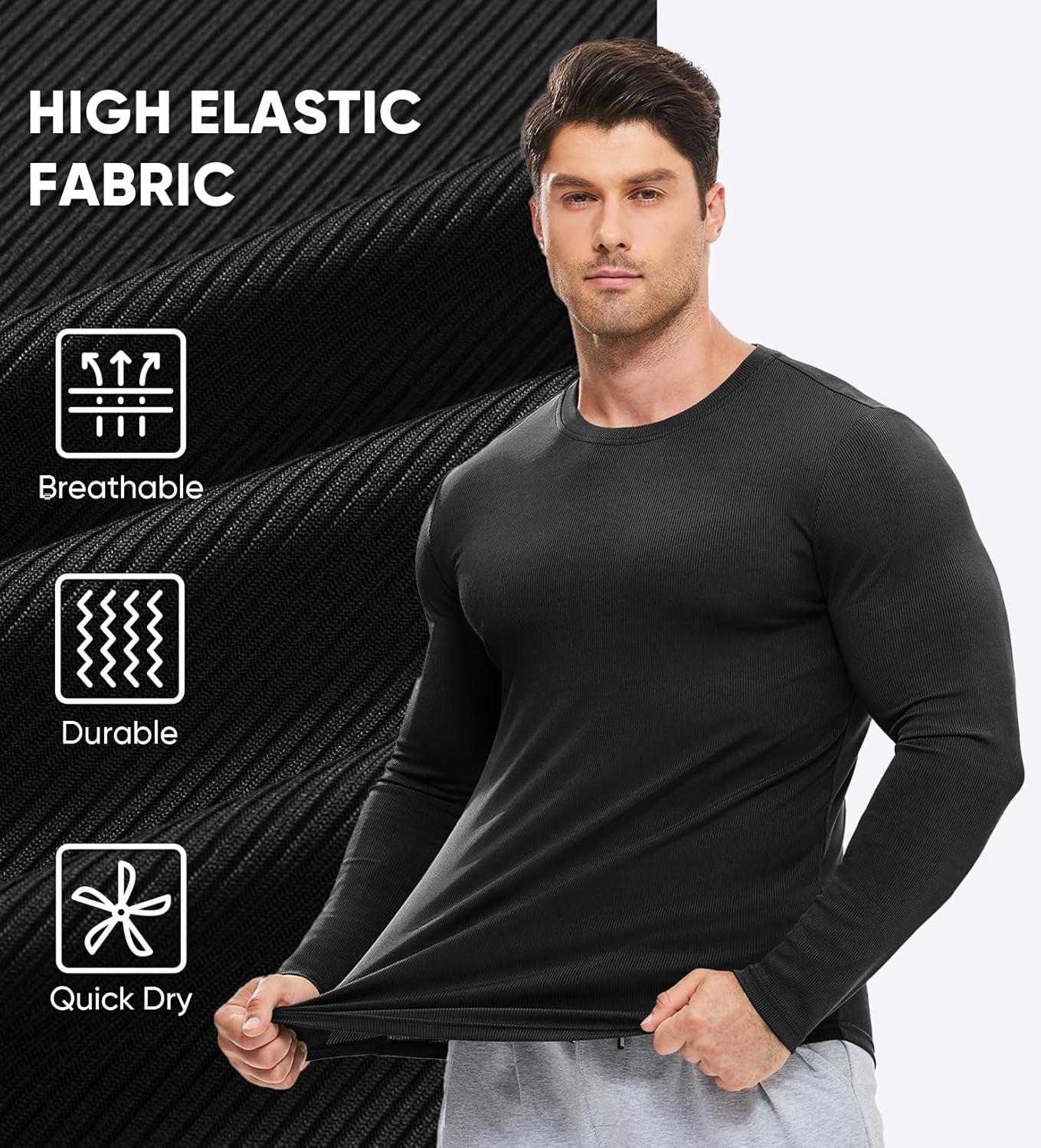 imageJMIERR Mens Fall Crewneck Shirt Long Sleeve AntiWrinkle Casual Muscle T Shirts Longline Ribbed Shirts0 Black