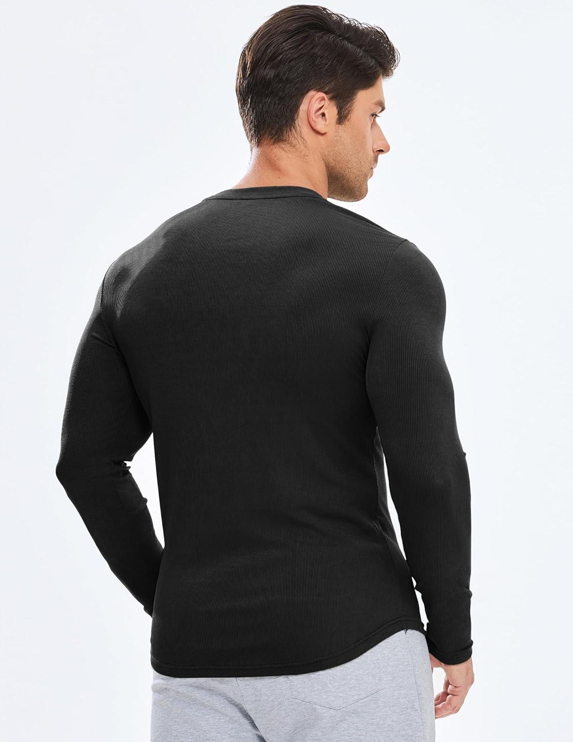 imageJMIERR Mens Fall Crewneck Shirt Long Sleeve AntiWrinkle Casual Muscle T Shirts Longline Ribbed Shirts0 Black