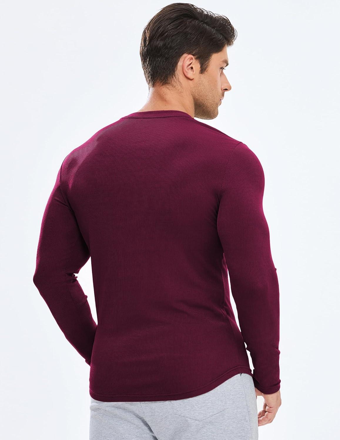imageJMIERR Mens Fall Crewneck Shirt Long Sleeve AntiWrinkle Casual Muscle T Shirts Longline Ribbed Shirts04 Burgundy