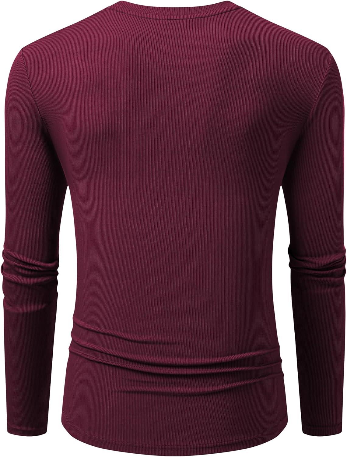 imageJMIERR Mens Fall Crewneck Shirt Long Sleeve AntiWrinkle Casual Muscle T Shirts Longline Ribbed Shirts04 Burgundy