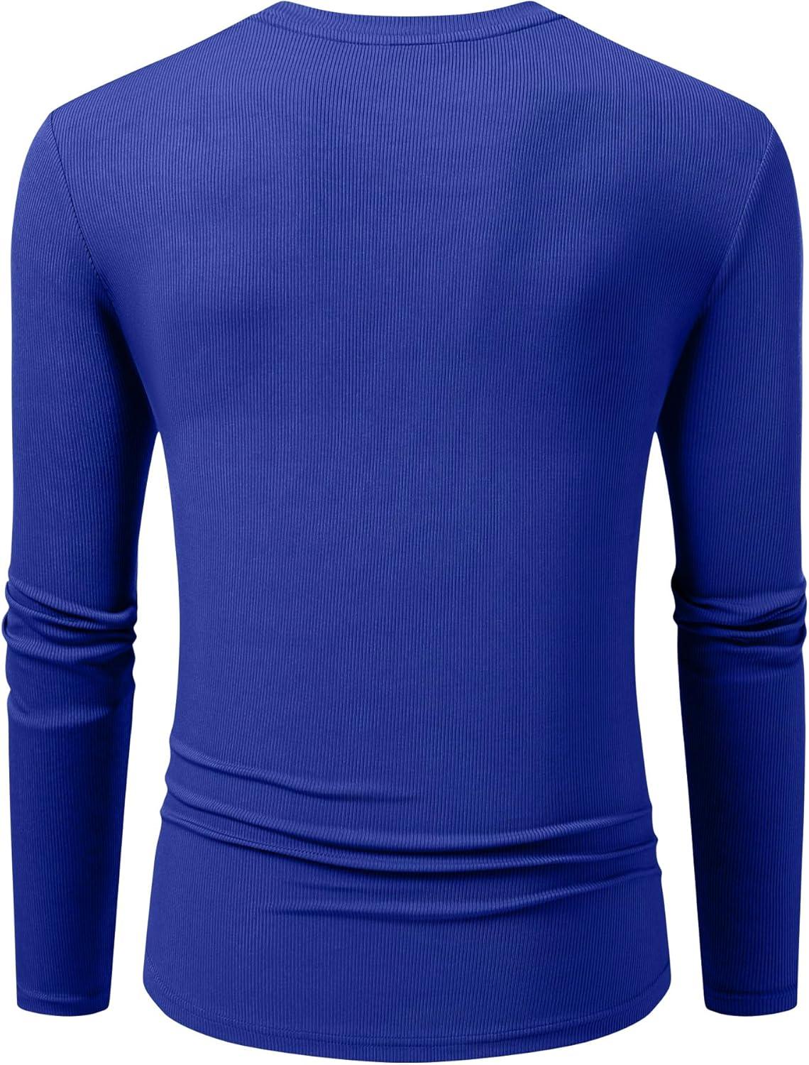 imageJMIERR Mens Fall Crewneck Shirt Long Sleeve AntiWrinkle Casual Muscle T Shirts Longline Ribbed ShirtsDark Blue