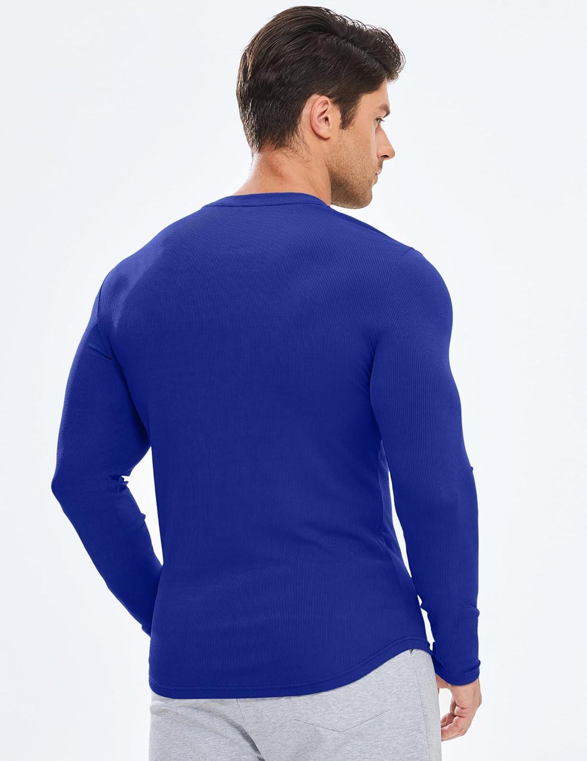 imageJMIERR Mens Fall Crewneck Shirt Long Sleeve AntiWrinkle Casual Muscle T Shirts Longline Ribbed ShirtsDark Blue