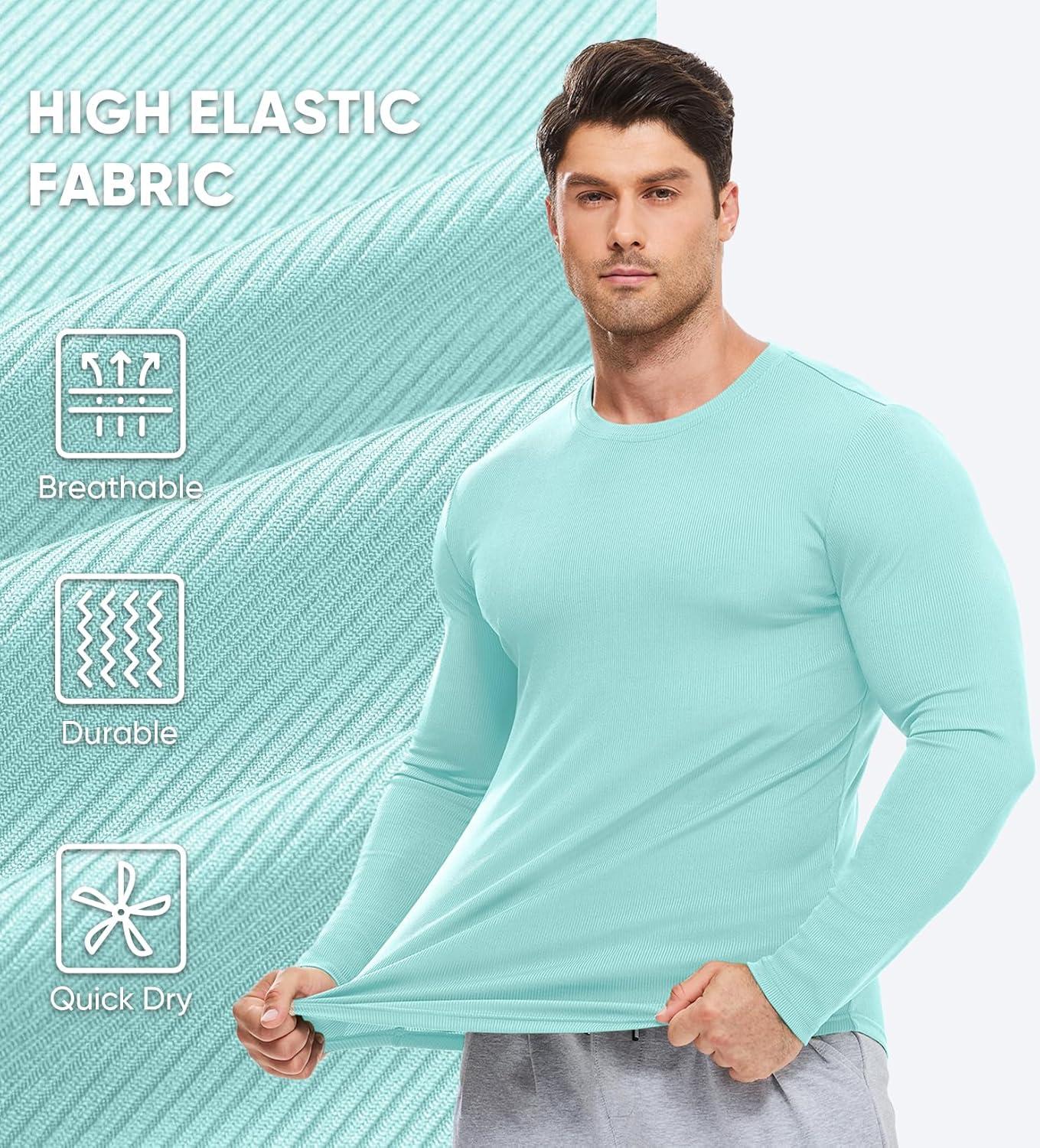 imageJMIERR Mens Fall Crewneck Shirt Long Sleeve AntiWrinkle Casual Muscle T Shirts Longline Ribbed ShirtsMint Green