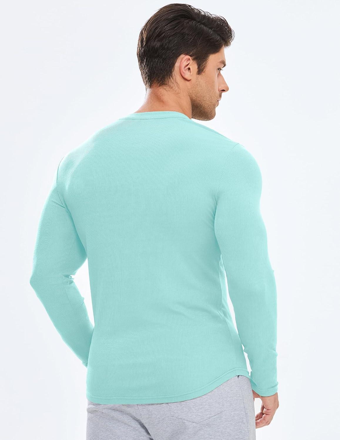 imageJMIERR Mens Fall Crewneck Shirt Long Sleeve AntiWrinkle Casual Muscle T Shirts Longline Ribbed ShirtsMint Green