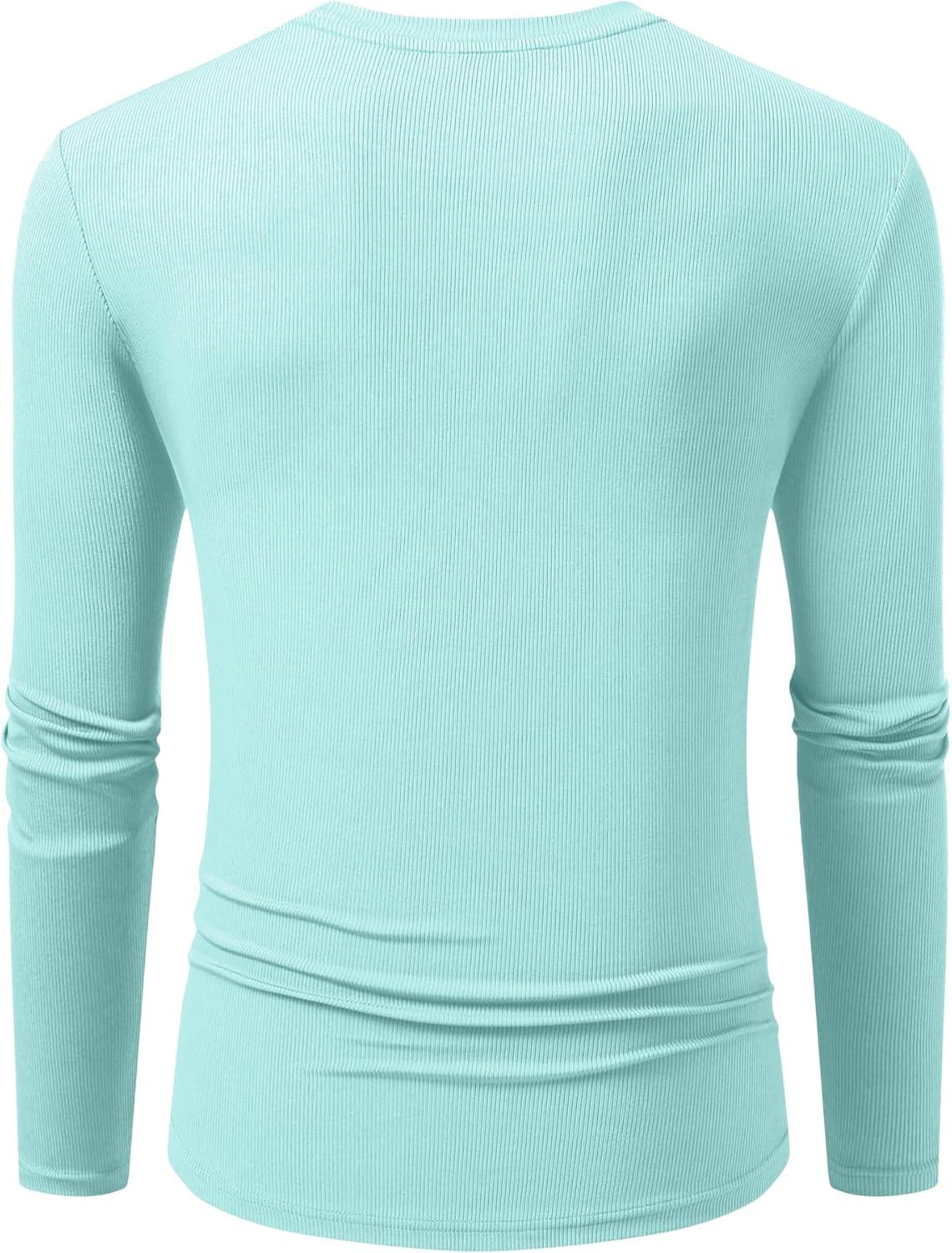 imageJMIERR Mens Fall Crewneck Shirt Long Sleeve AntiWrinkle Casual Muscle T Shirts Longline Ribbed ShirtsMint Green