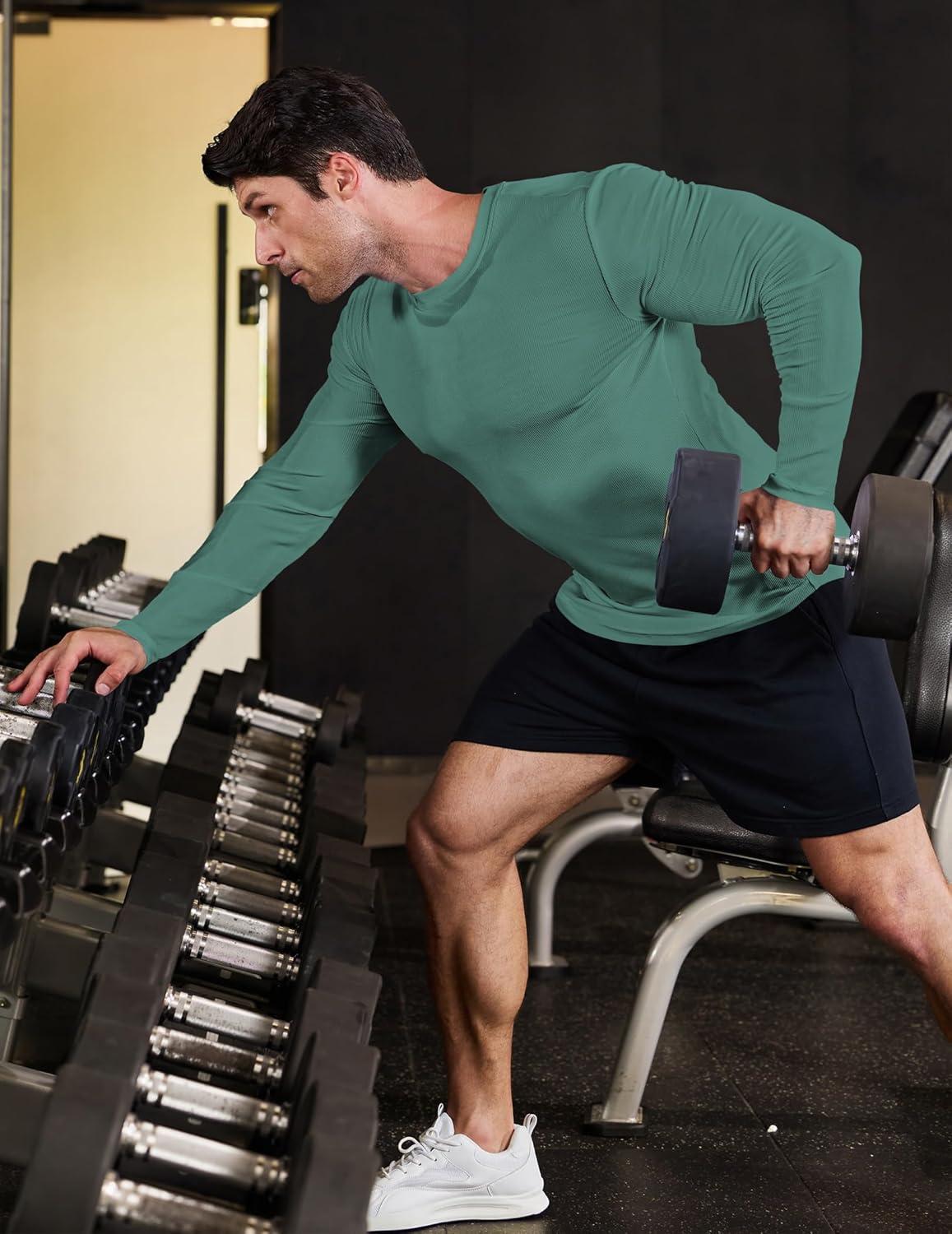 imageJMIERR Mens Fall Crewneck Shirt Long Sleeve AntiWrinkle Casual Muscle T Shirts Longline Ribbed ShirtsMist Green