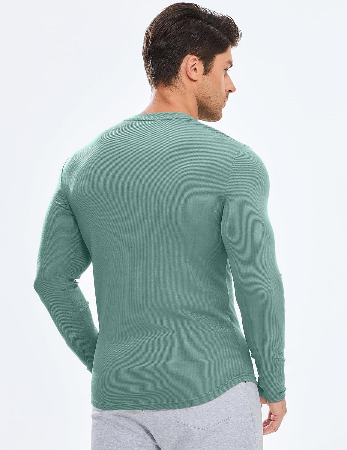 imageJMIERR Mens Fall Crewneck Shirt Long Sleeve AntiWrinkle Casual Muscle T Shirts Longline Ribbed ShirtsMist Green
