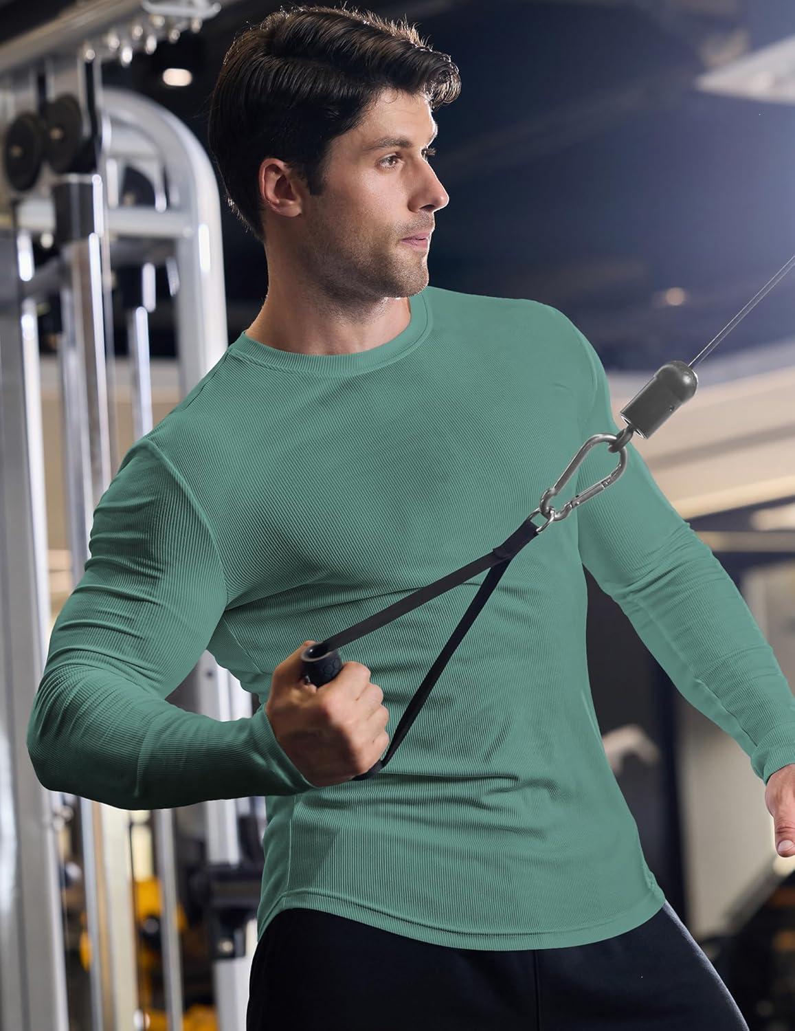 imageJMIERR Mens Fall Crewneck Shirt Long Sleeve AntiWrinkle Casual Muscle T Shirts Longline Ribbed ShirtsMist Green