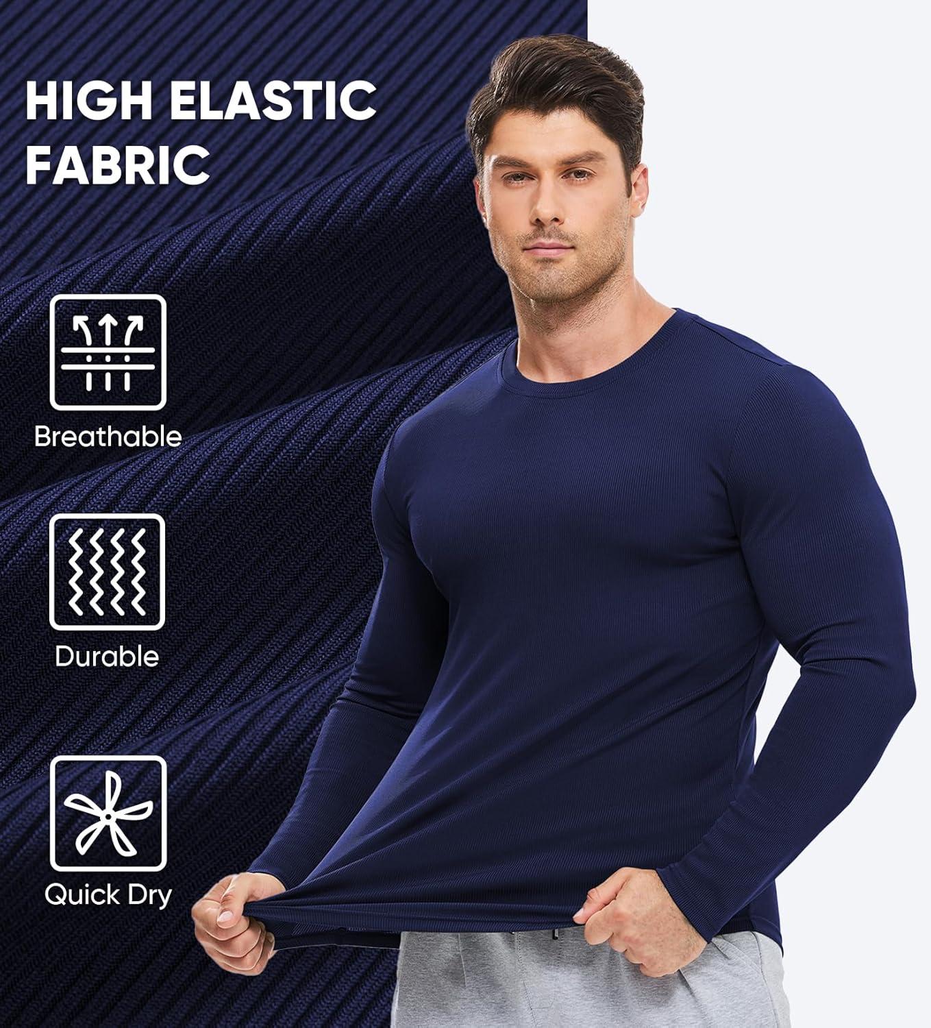 imageJMIERR Mens Fall Crewneck Shirt Long Sleeve AntiWrinkle Casual Muscle T Shirts Longline Ribbed ShirtsNavy Blue