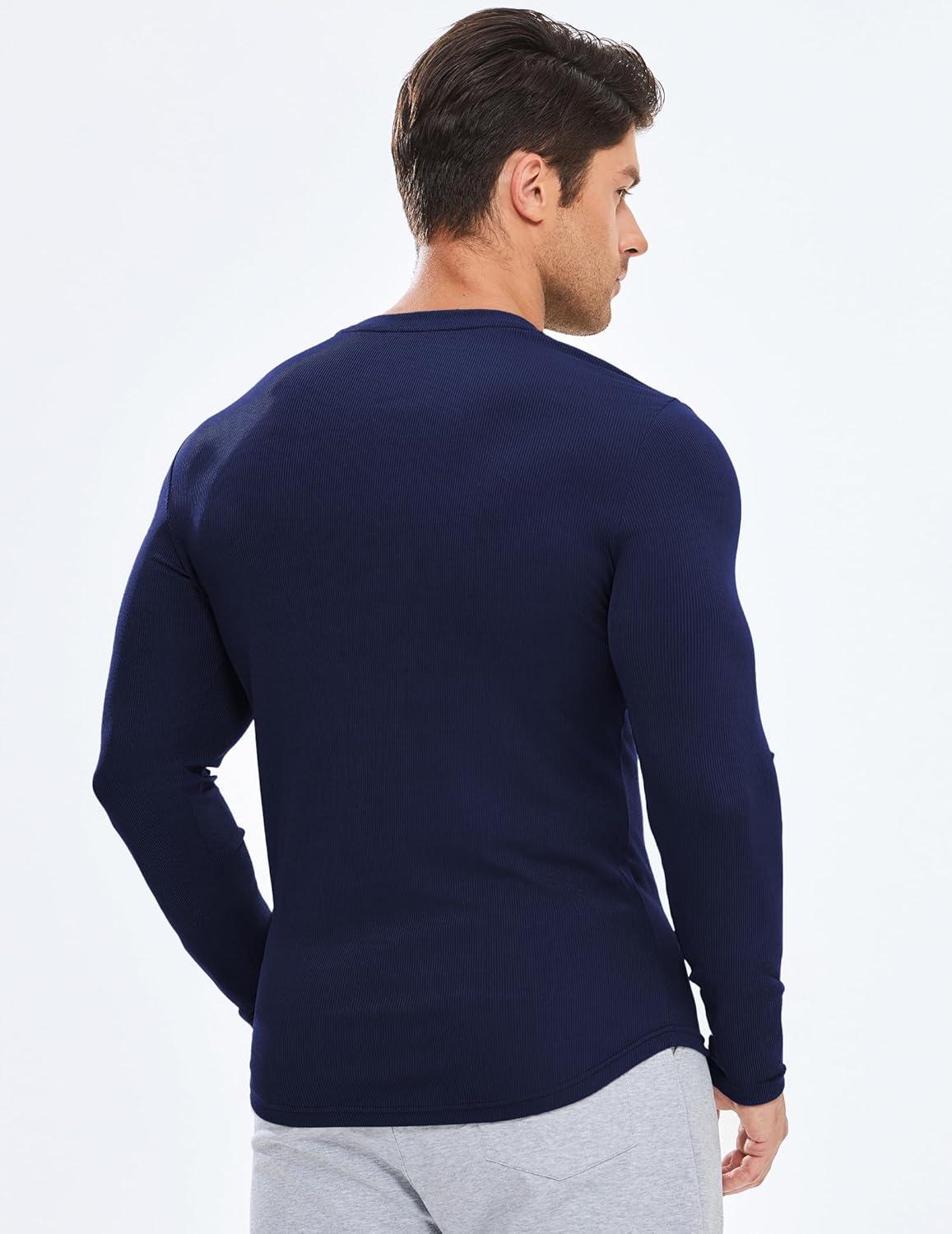 imageJMIERR Mens Fall Crewneck Shirt Long Sleeve AntiWrinkle Casual Muscle T Shirts Longline Ribbed ShirtsNavy Blue