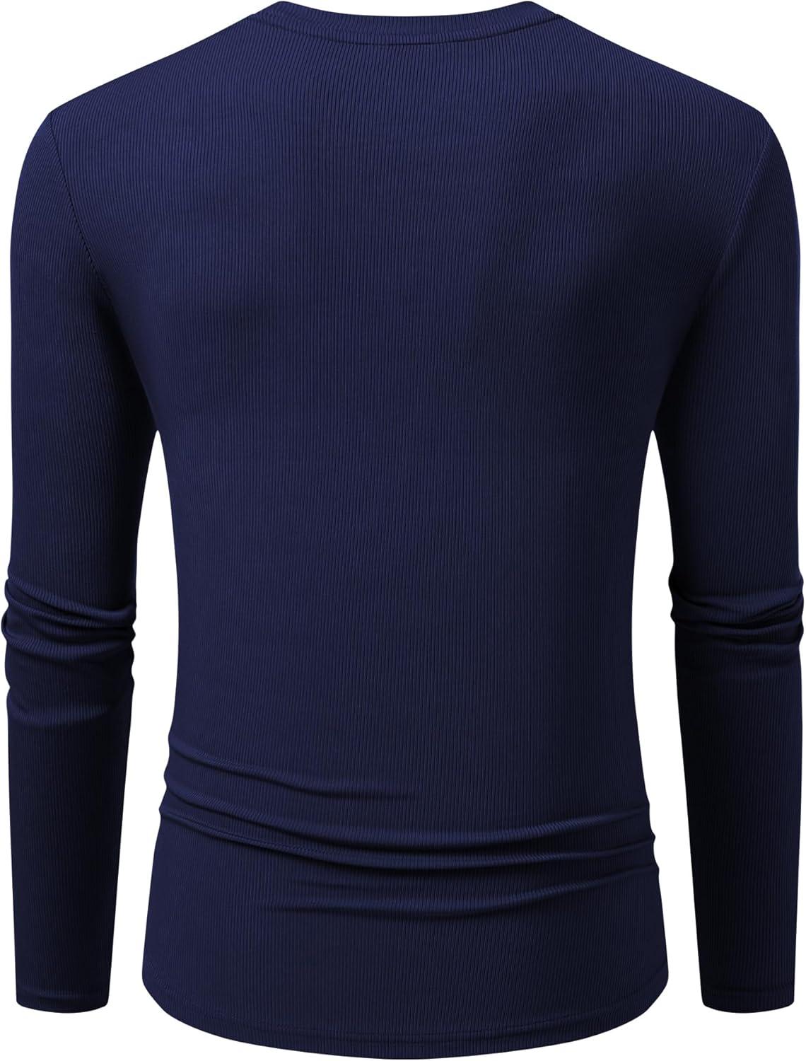 imageJMIERR Mens Fall Crewneck Shirt Long Sleeve AntiWrinkle Casual Muscle T Shirts Longline Ribbed ShirtsNavy Blue