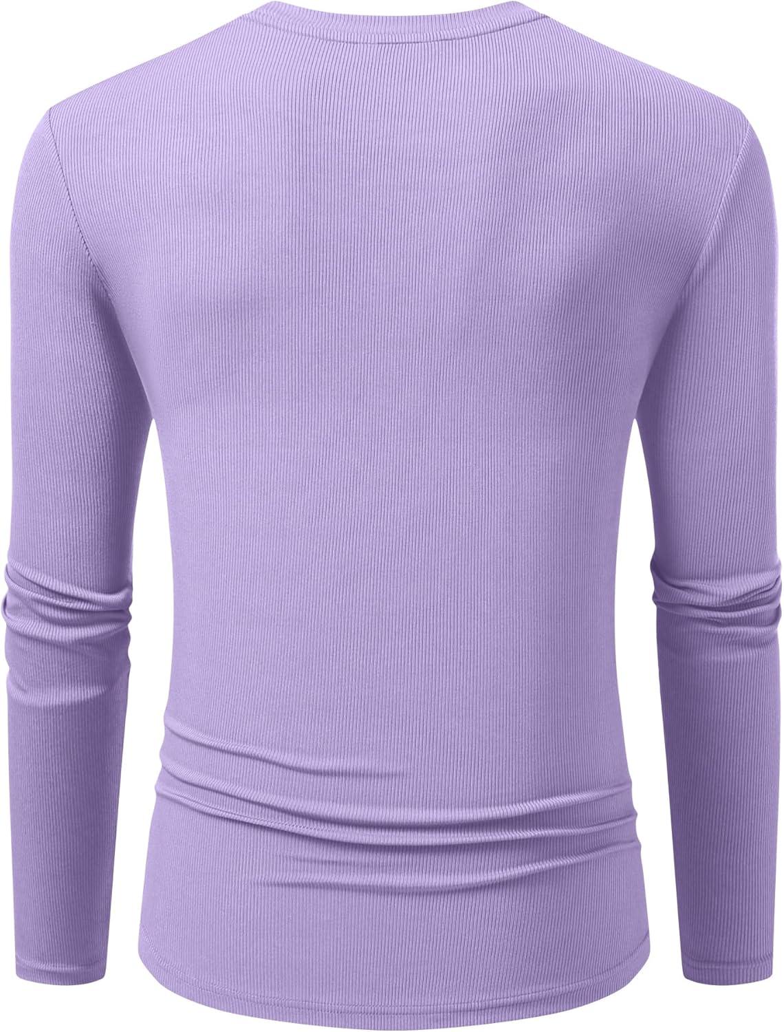 imageJMIERR Mens Fall Crewneck Shirt Long Sleeve AntiWrinkle Casual Muscle T Shirts Longline Ribbed ShirtsOrchid Purple
