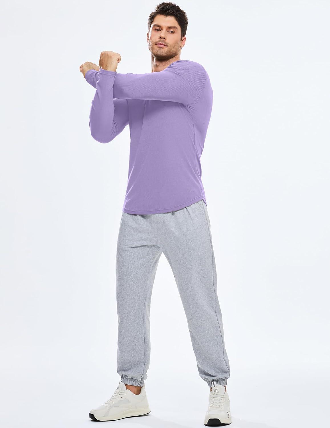 imageJMIERR Mens Fall Crewneck Shirt Long Sleeve AntiWrinkle Casual Muscle T Shirts Longline Ribbed ShirtsOrchid Purple