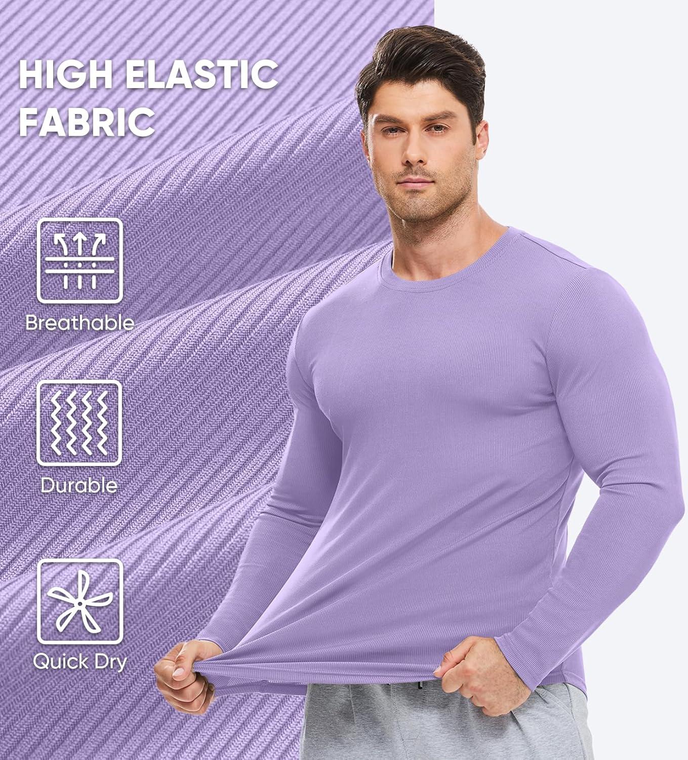 imageJMIERR Mens Fall Crewneck Shirt Long Sleeve AntiWrinkle Casual Muscle T Shirts Longline Ribbed ShirtsOrchid Purple