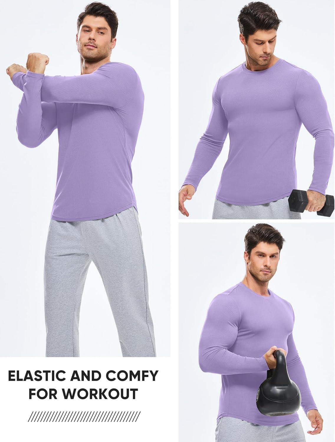 imageJMIERR Mens Fall Crewneck Shirt Long Sleeve AntiWrinkle Casual Muscle T Shirts Longline Ribbed ShirtsOrchid Purple