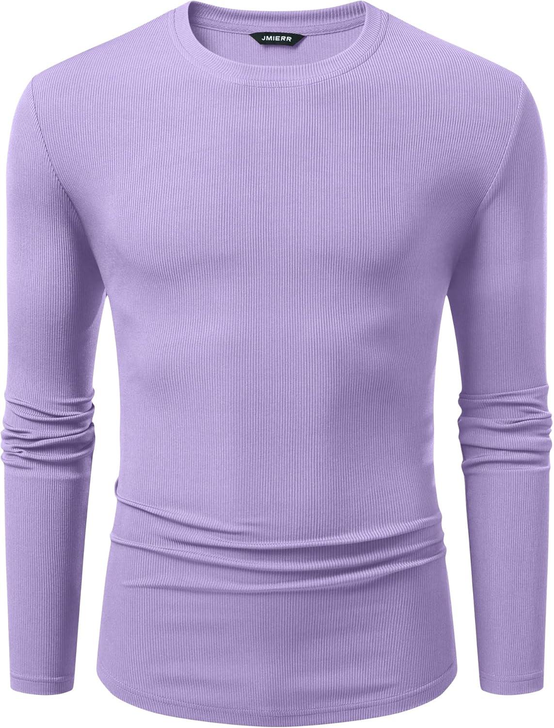 imageJMIERR Mens Fall Crewneck Shirt Long Sleeve AntiWrinkle Casual Muscle T Shirts Longline Ribbed ShirtsOrchid Purple