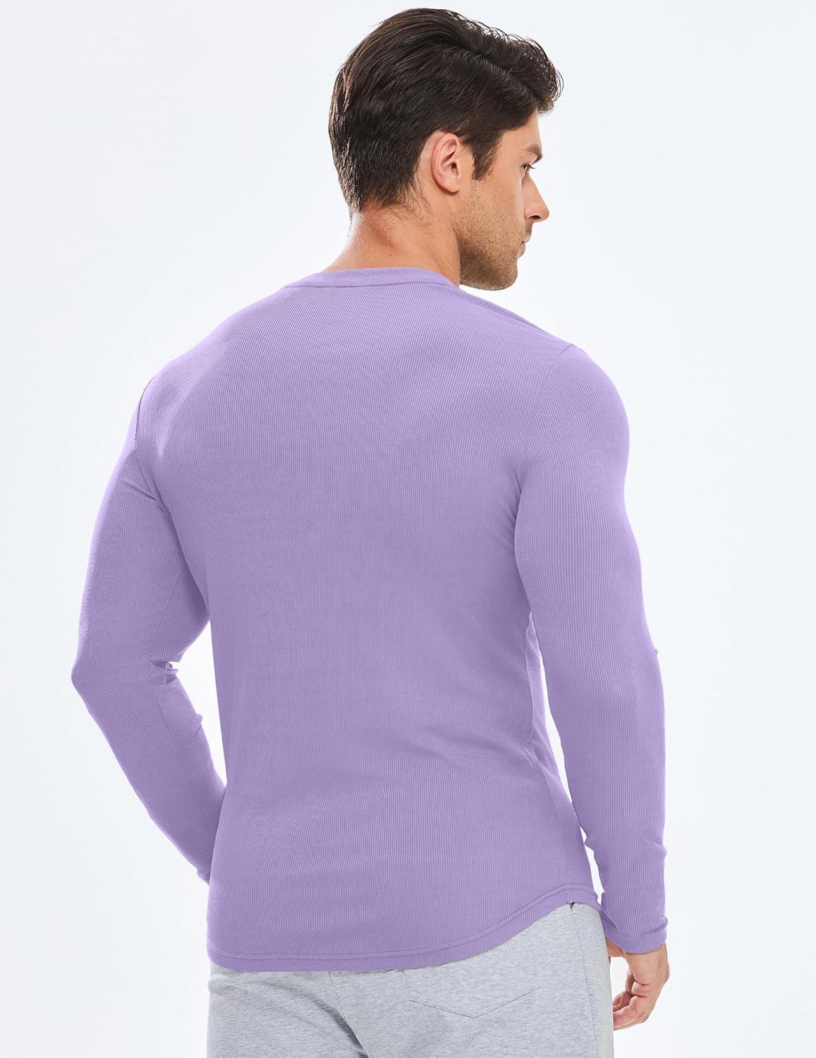 imageJMIERR Mens Fall Crewneck Shirt Long Sleeve AntiWrinkle Casual Muscle T Shirts Longline Ribbed ShirtsOrchid Purple
