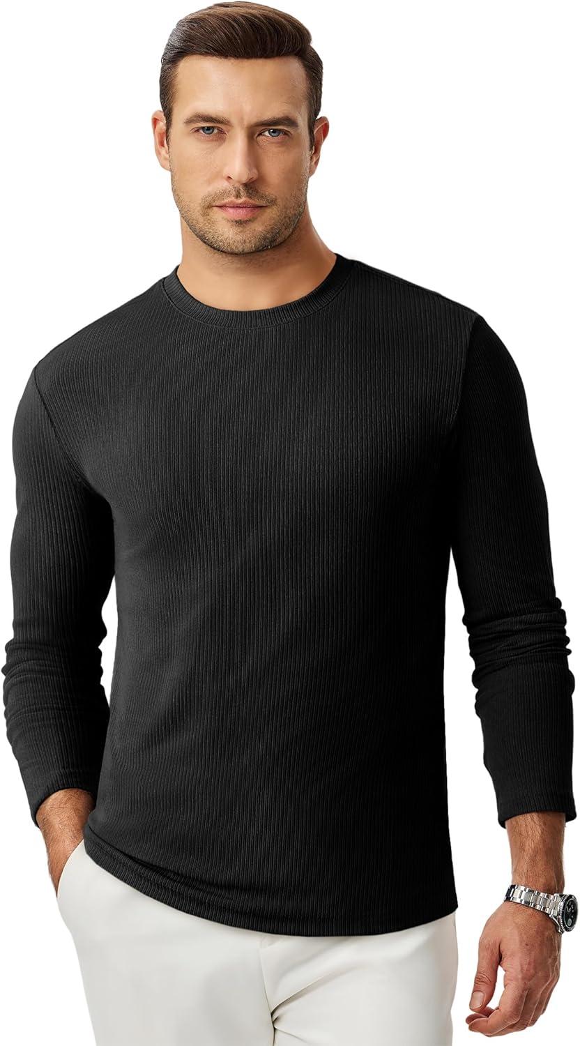 imageJMIERR Mens Fall Crewneck Shirt Long Sleeve AntiWrinkle Casual Muscle T Shirts Workout Slim Fitted0 Black