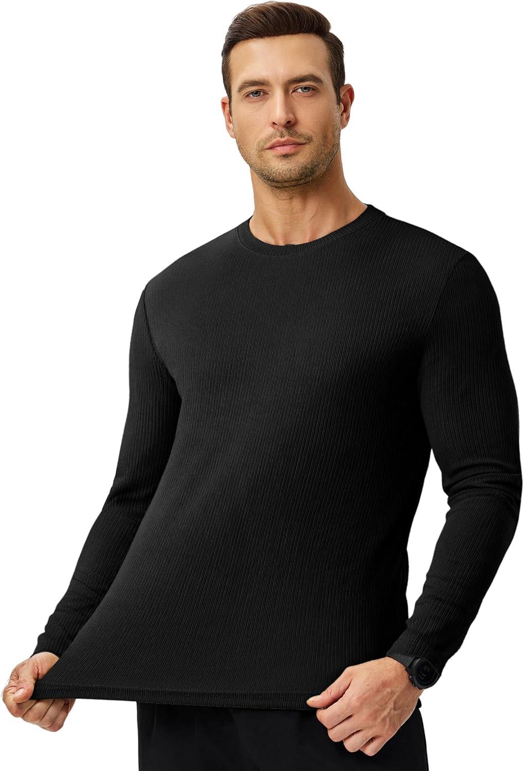 imageJMIERR Mens Fall Crewneck Shirt Long Sleeve AntiWrinkle Casual Muscle T Shirts Workout Slim Fitted0 Black