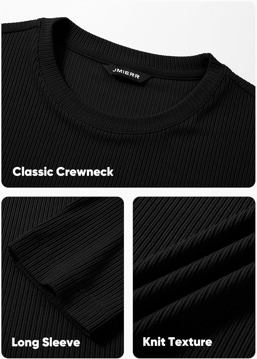 imageJMIERR Mens Fall Crewneck Shirt Long Sleeve AntiWrinkle Casual Muscle T Shirts Workout Slim Fitted0 Black