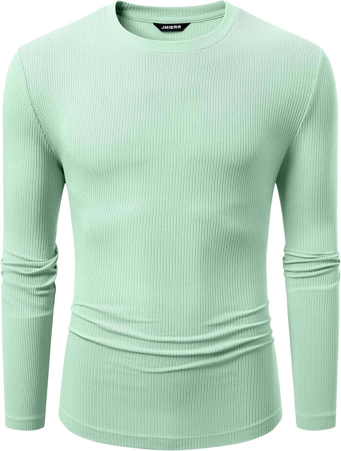 imageJMIERR Mens Fall Crewneck Shirt Long Sleeve AntiWrinkle Casual Muscle T Shirts Workout Slim FittedF Mint Green