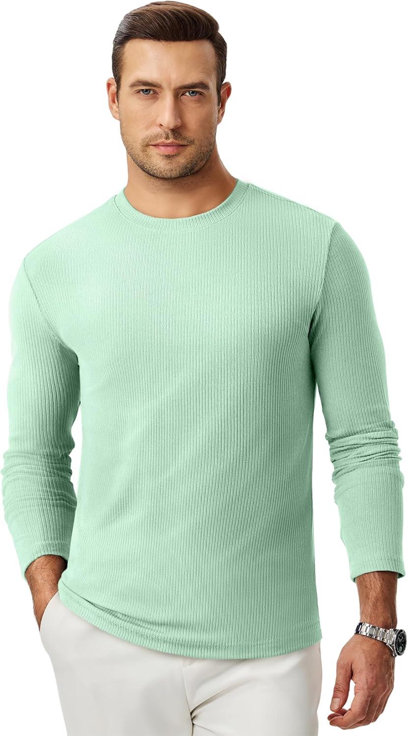 imageJMIERR Mens Fall Crewneck Shirt Long Sleeve AntiWrinkle Casual Muscle T Shirts Workout Slim FittedF Mint Green