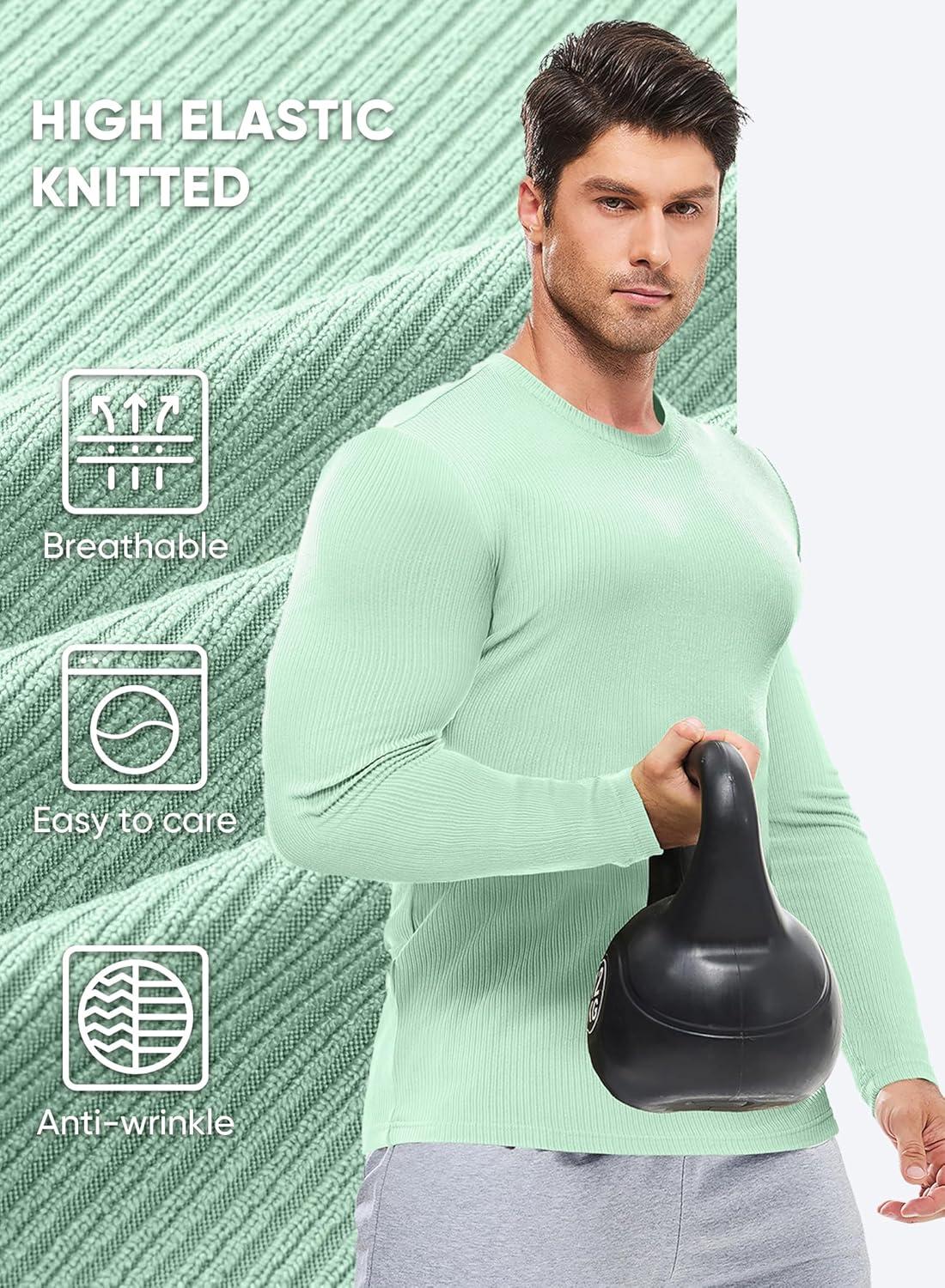 imageJMIERR Mens Fall Crewneck Shirt Long Sleeve AntiWrinkle Casual Muscle T Shirts Workout Slim FittedF Mint Green