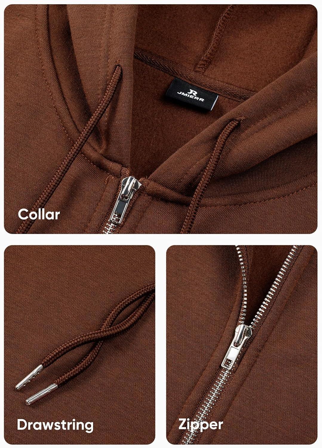 imageJMIERR Mens Full Zip Casual Cotton Hooded Fleece Drawstring Hoodies Pullover Sweatshirts Casual Long Sleeve ShirtsChestnut