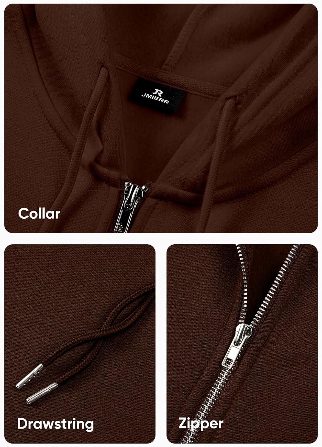 imageJMIERR Mens Full Zip Casual Cotton Hooded Fleece Drawstring Hoodies Pullover Sweatshirts Casual Long Sleeve ShirtsCoffee