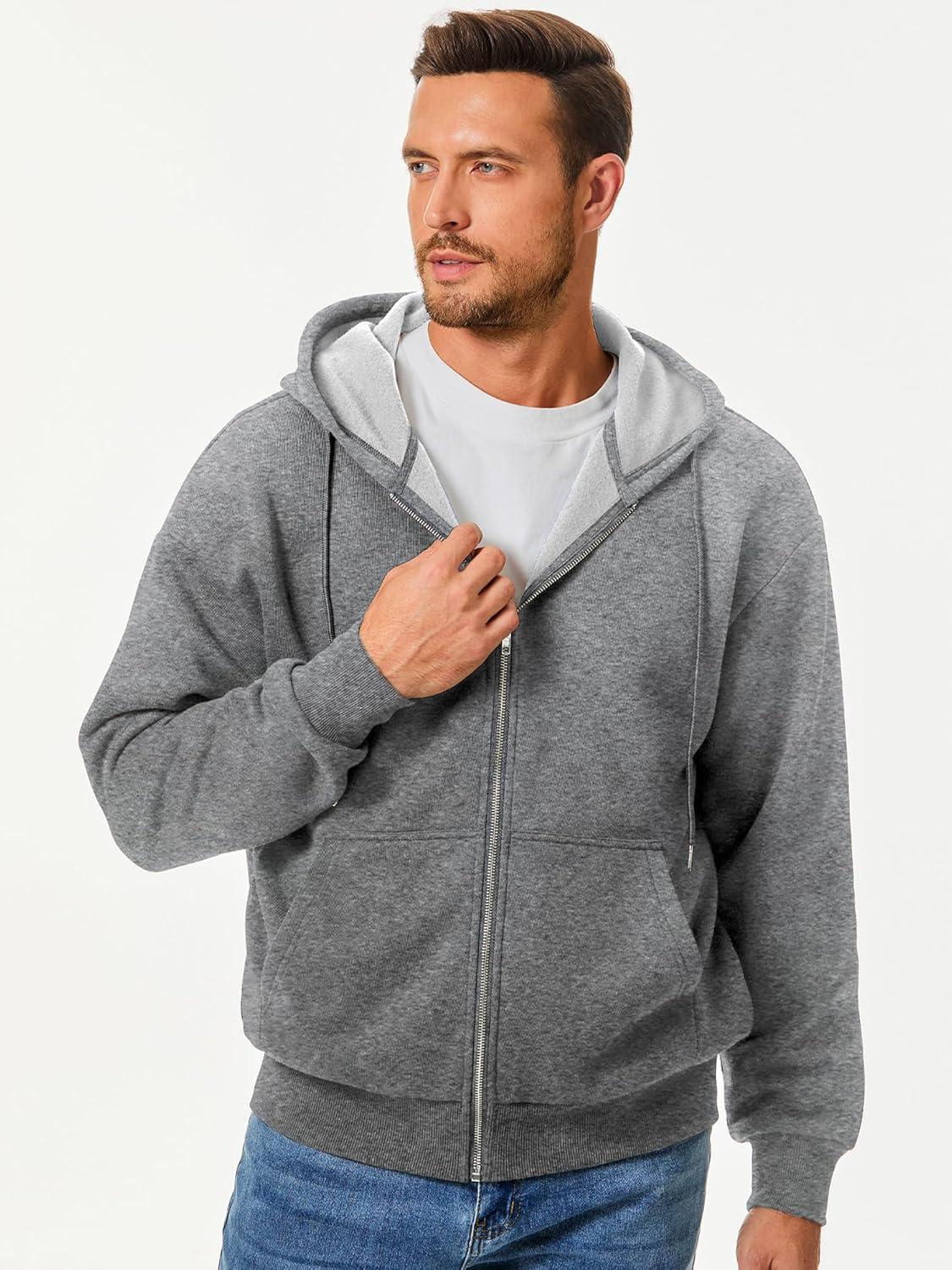 imageJMIERR Mens Full Zip Casual Cotton Hooded Fleece Drawstring Hoodies Pullover Sweatshirts Casual Long Sleeve ShirtsGrey