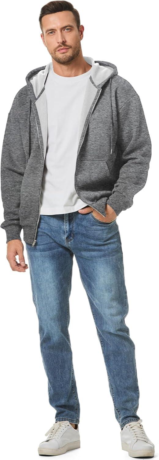 imageJMIERR Mens Full Zip Casual Cotton Hooded Fleece Drawstring Hoodies Pullover Sweatshirts Casual Long Sleeve ShirtsGrey