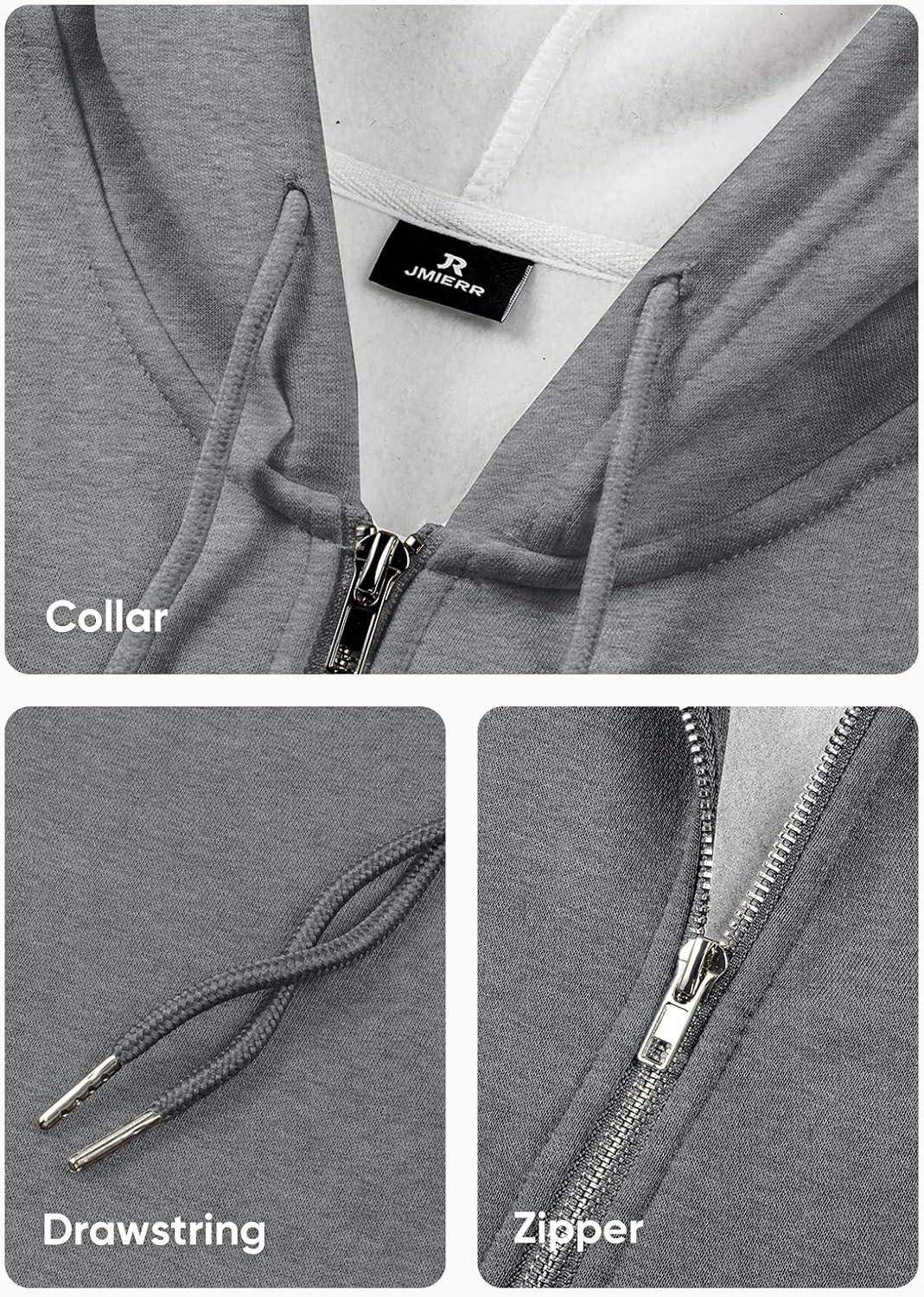 imageJMIERR Mens Full Zip Casual Cotton Hooded Fleece Drawstring Hoodies Pullover Sweatshirts Casual Long Sleeve ShirtsGrey