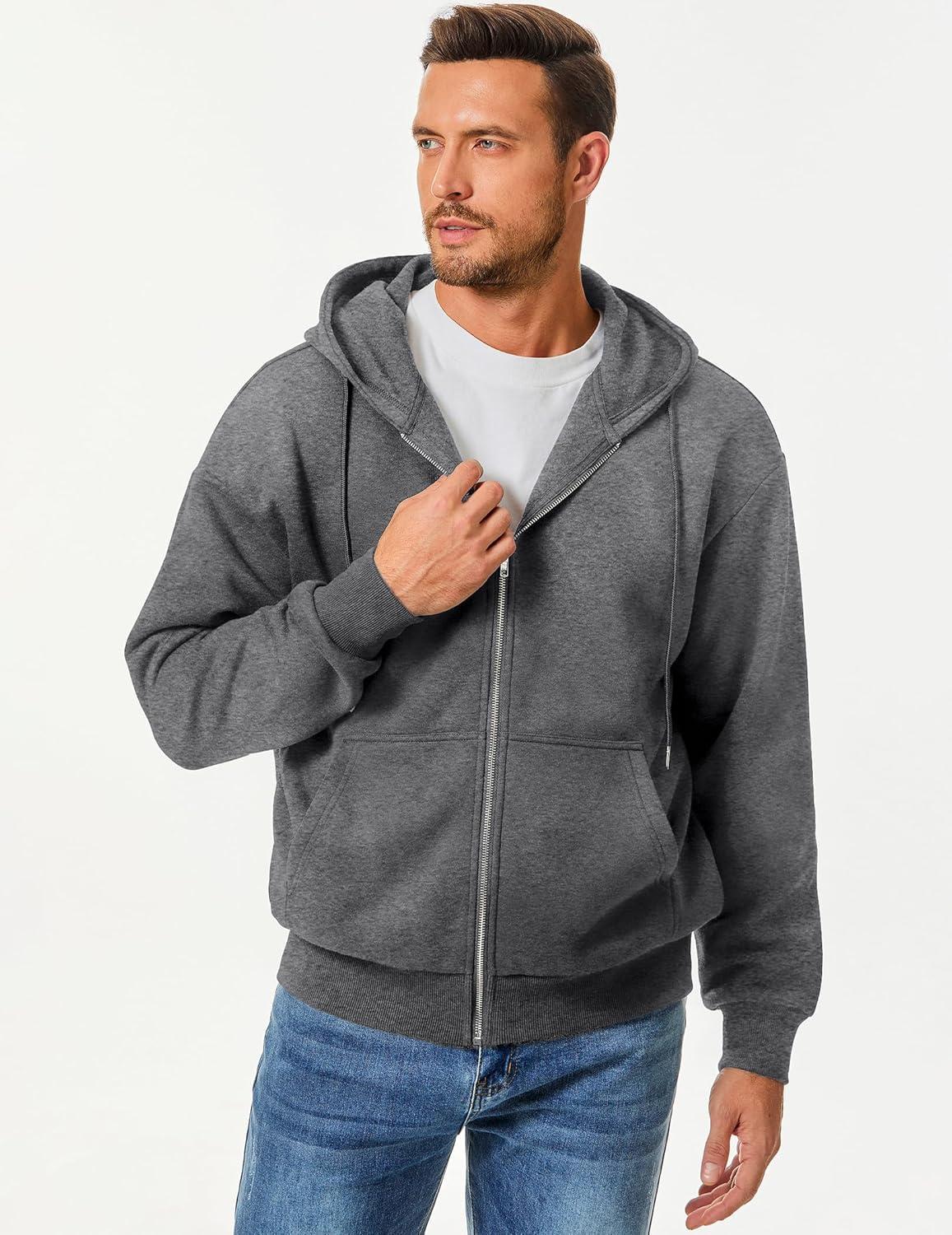 imageJMIERR Mens Full Zip Casual Cotton Hooded Fleece Drawstring Hoodies Pullover Sweatshirts Casual Long Sleeve ShirtsMedium Grey