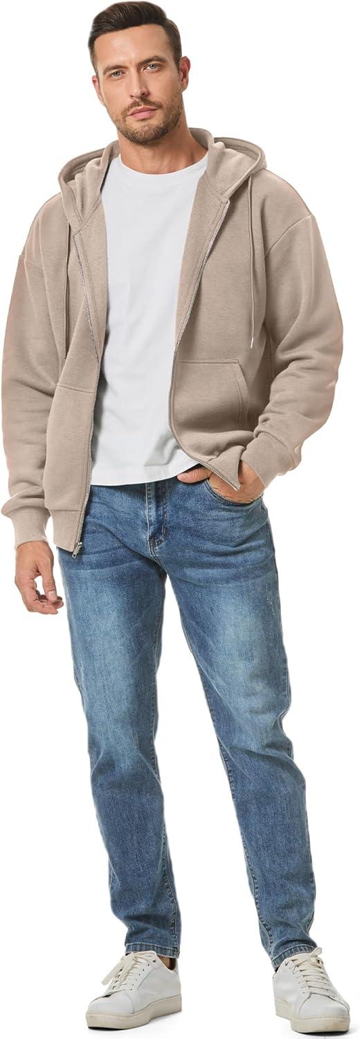 imageJMIERR Mens Full Zip Casual Cotton Hooded Fleece Drawstring Hoodies Pullover Sweatshirts Casual Long Sleeve ShirtsParchment
