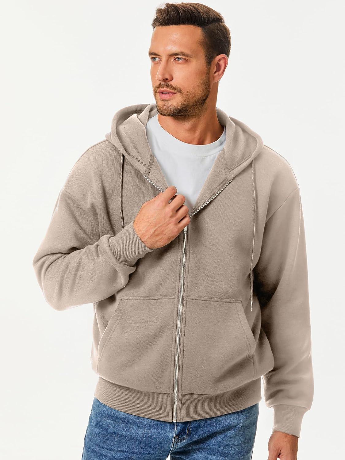 imageJMIERR Mens Full Zip Casual Cotton Hooded Fleece Drawstring Hoodies Pullover Sweatshirts Casual Long Sleeve ShirtsParchment