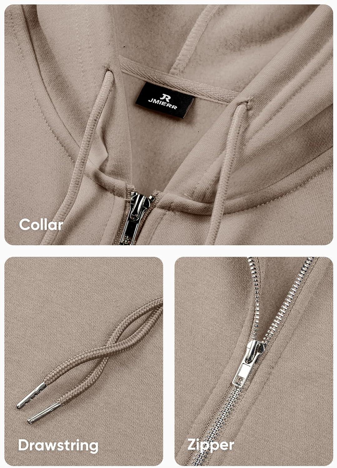 imageJMIERR Mens Full Zip Casual Cotton Hooded Fleece Drawstring Hoodies Pullover Sweatshirts Casual Long Sleeve ShirtsParchment