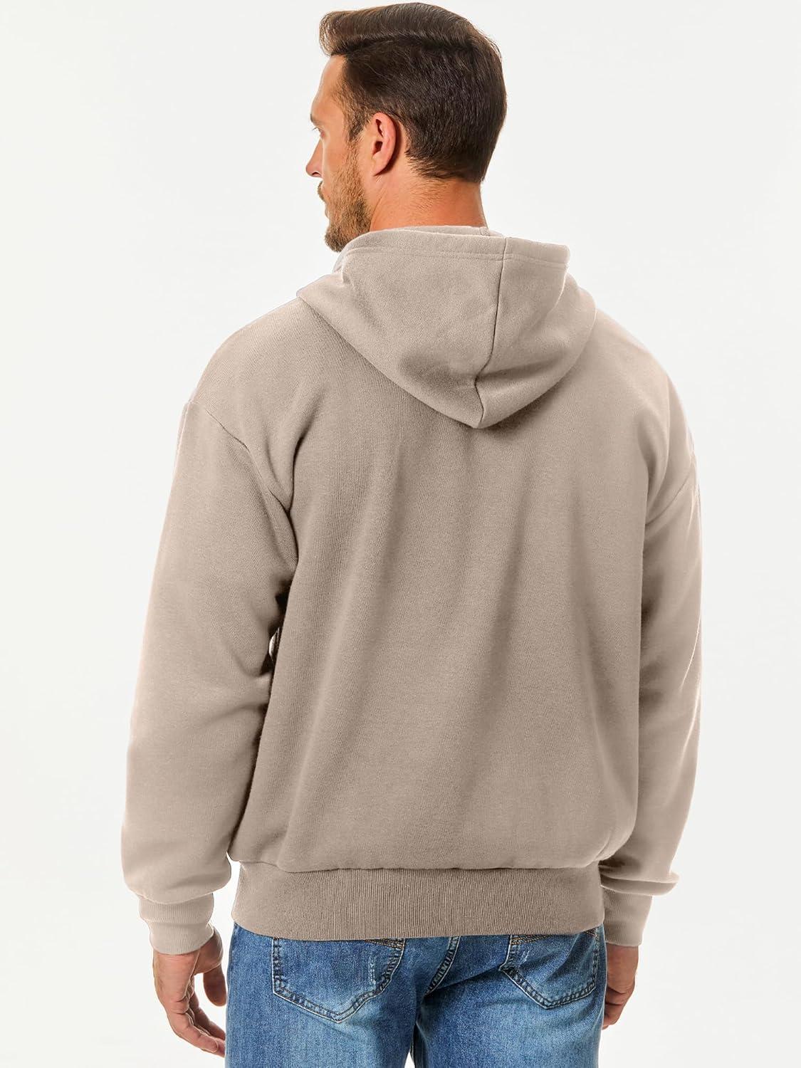 imageJMIERR Mens Full Zip Casual Cotton Hooded Fleece Drawstring Hoodies Pullover Sweatshirts Casual Long Sleeve ShirtsParchment