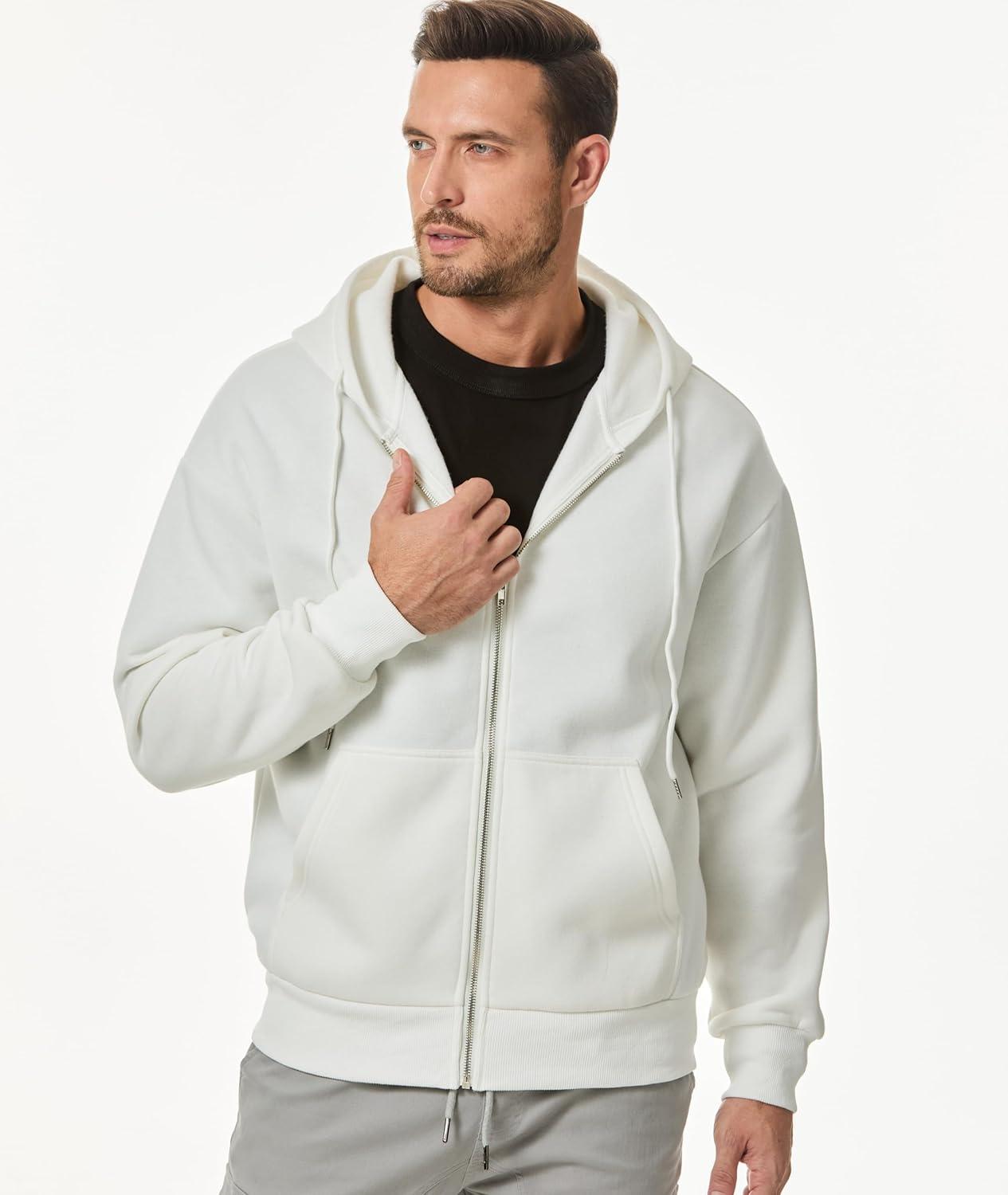 imageJMIERR Mens Full Zip Casual Cotton Hooded Fleece Drawstring Hoodies Pullover Sweatshirts Casual Long Sleeve ShirtsWhite