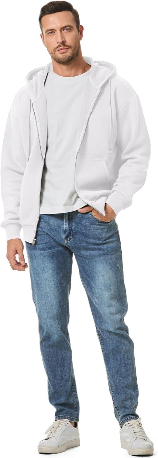 imageJMIERR Mens Full Zip Casual Cotton Hooded Fleece Drawstring Hoodies Pullover Sweatshirts Casual Long Sleeve ShirtsWhite