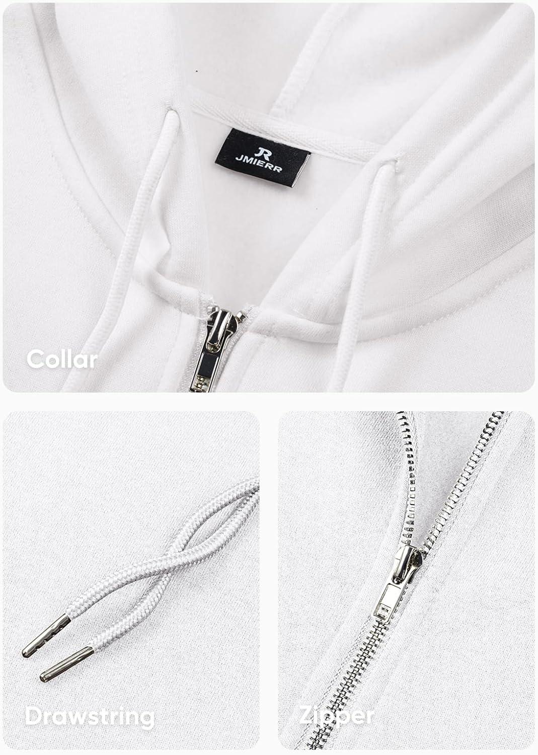 imageJMIERR Mens Full Zip Casual Cotton Hooded Fleece Drawstring Hoodies Pullover Sweatshirts Casual Long Sleeve ShirtsWhite