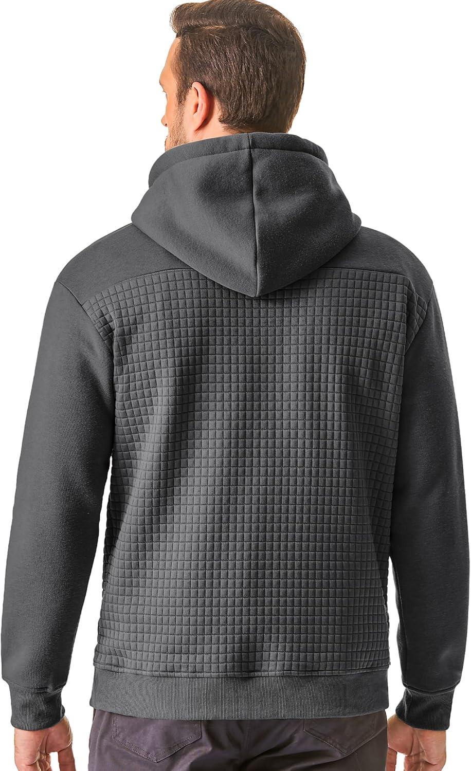 imageJMIERR Mens Hooded Sweatshirt Casual Cotton Long Sleeve Drawstring Fleece Waffle Pullover Hoodies with PocketsA Dark Grey