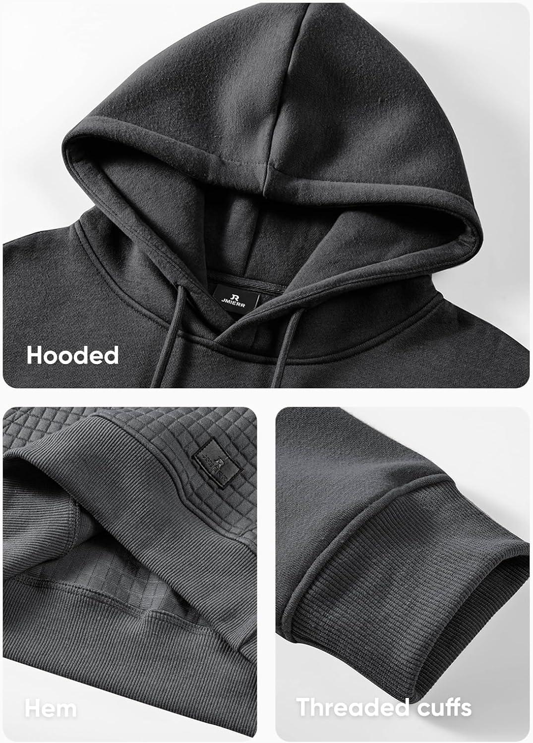 imageJMIERR Mens Hooded Sweatshirt Casual Cotton Long Sleeve Drawstring Fleece Waffle Pullover Hoodies with PocketsA Dark Grey