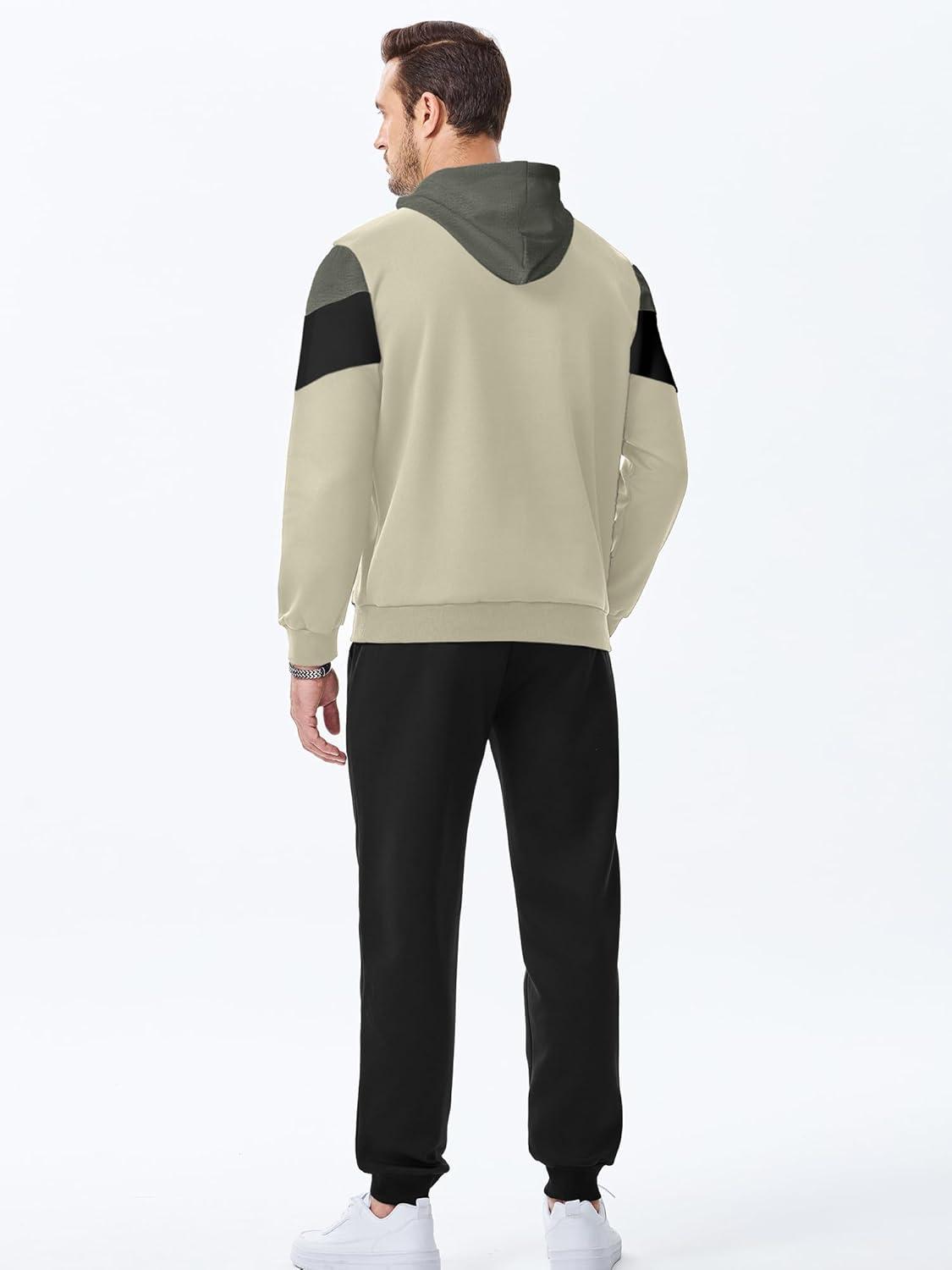 imageJMIERR Mens Hoodie Tracksuit 2 Pieces Set Novelty Color Block Pullover Fleece Hoodies Long Sleeve Casual SweatshirtLaurel Green