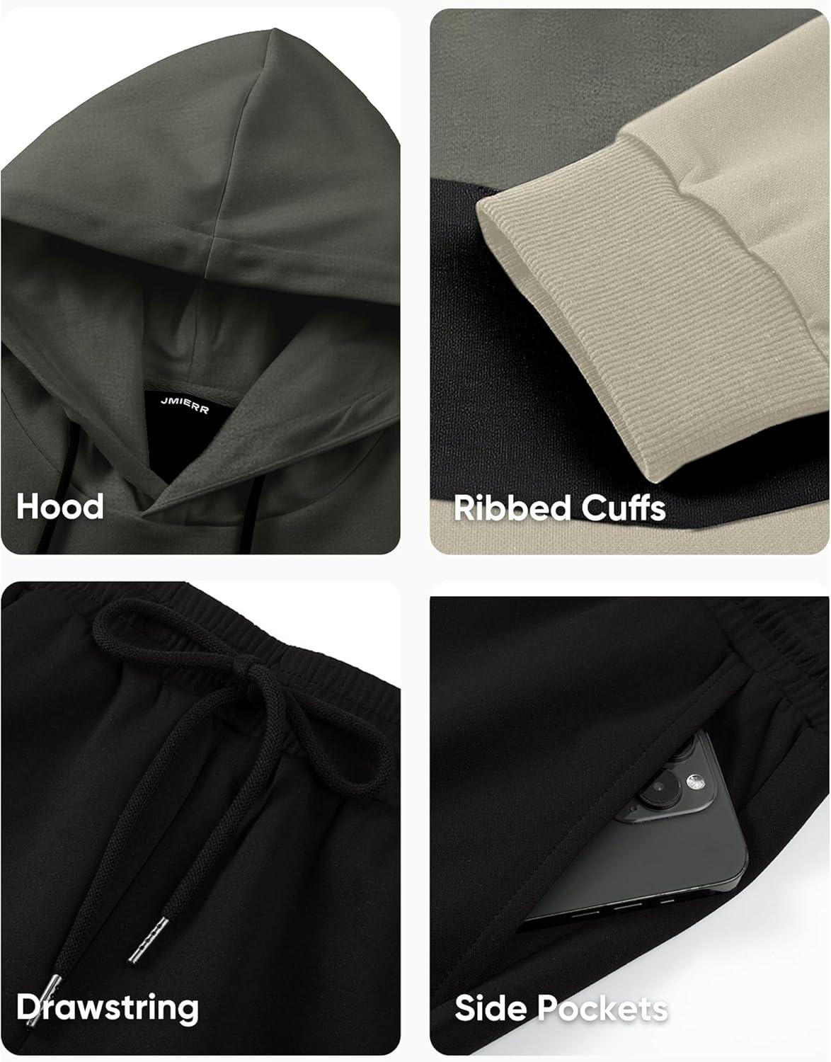 imageJMIERR Mens Hoodie Tracksuit 2 Pieces Set Novelty Color Block Pullover Fleece Hoodies Long Sleeve Casual SweatshirtLaurel Green